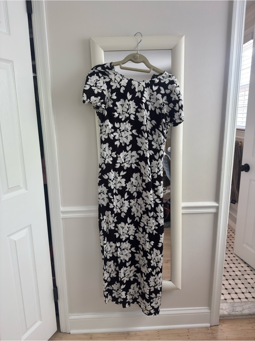 Madewell Black Floral Midi Dress with White Blooms